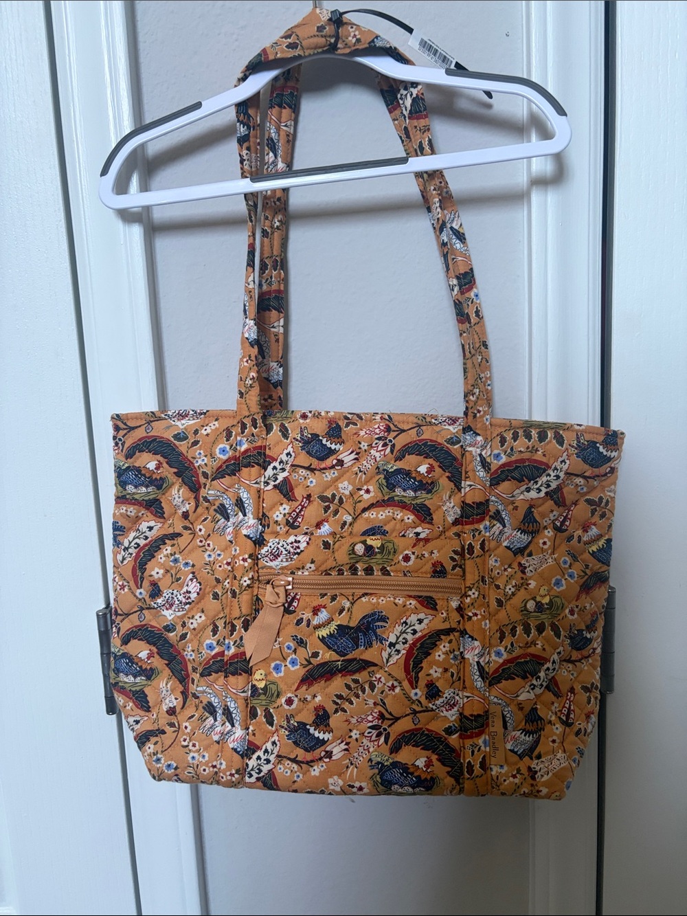 Vera Bradley Quilted Floral & Bird Print Tote in Mustard Tan